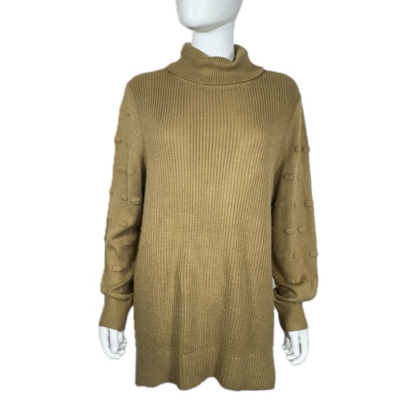 Women’s Tan Oversized Kit Turtleneck Tunic Sweater - Picture 1 of 7